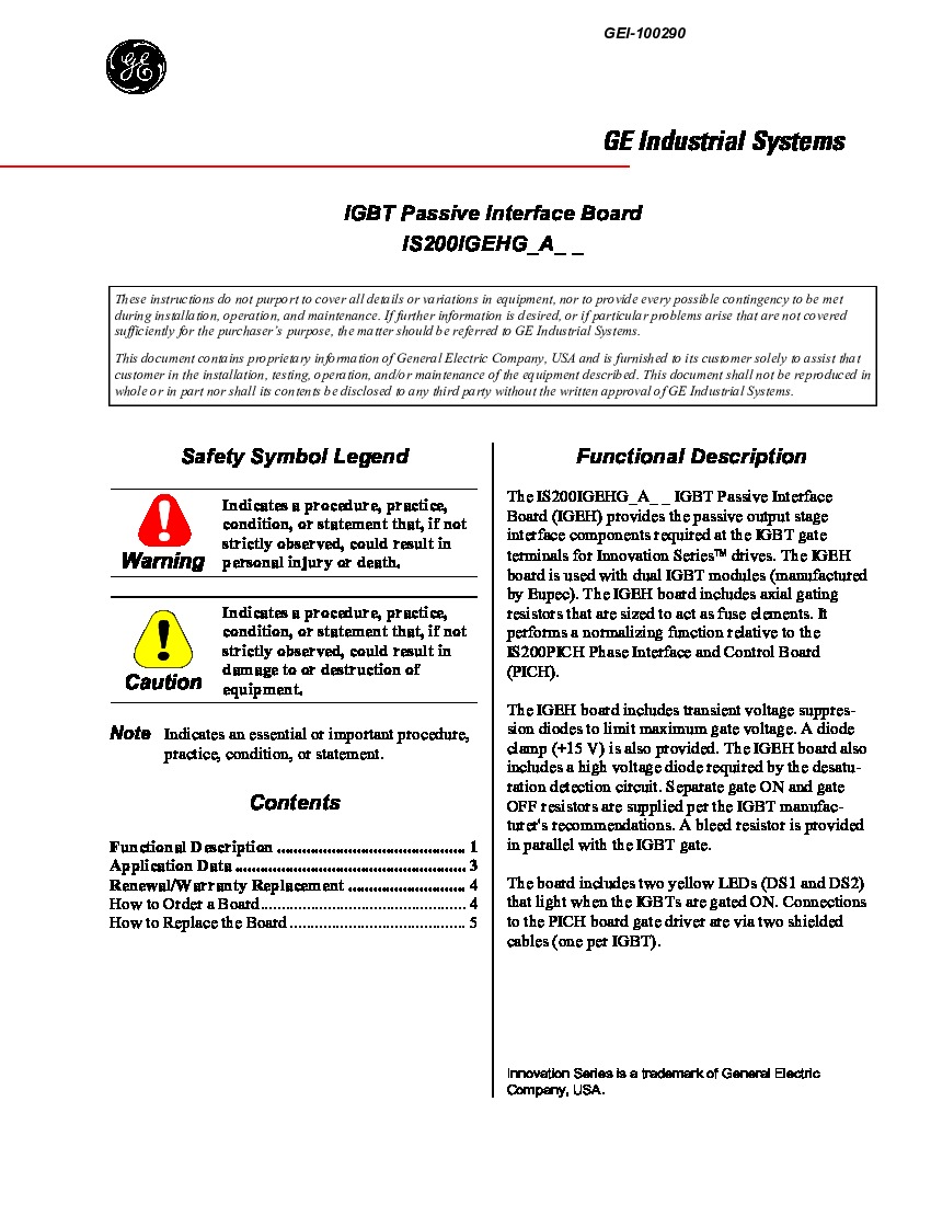 First Page Image of IS200IGEHG1A IGBT Passive Interface Board GEI-100290.pdf